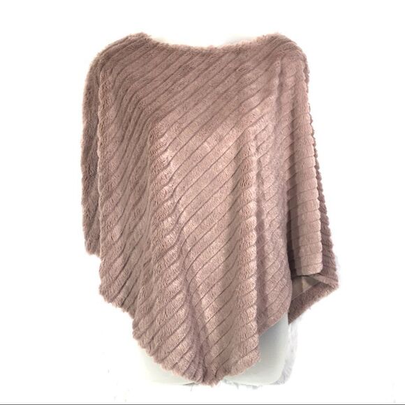 black rivet faux fur blush poncho shawl cape NEW size small medium mauve - Picture 3 of 10